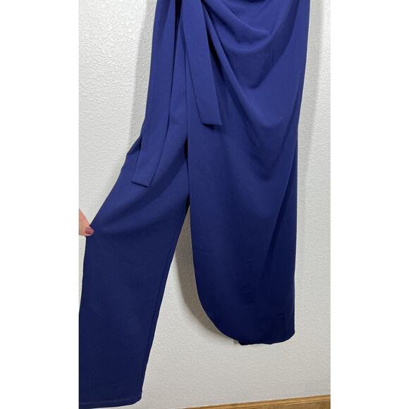 Marina Off The Shoulder Sarong Tie Jumpsuit Size 4 Indigo Semi Formal - Picture 3 of 9